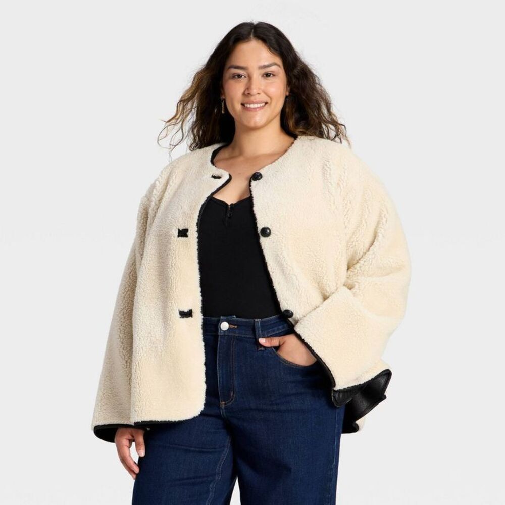 Women's Faux Sherling Coat - Universal Thread Cream XXL